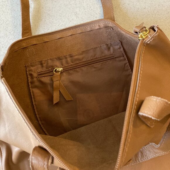Zippered Leather Camel Color Tote Bag by JM New York - Picture 8 of 16
